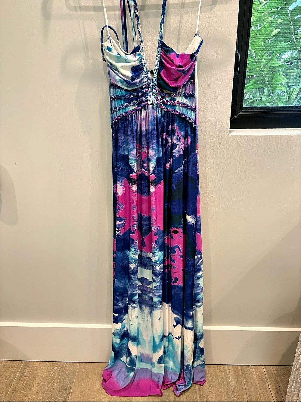 Cynthia Rowley Tie Dye Halter Maxi Dress Blue & Pink Size 4